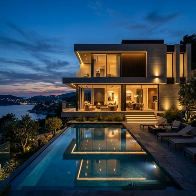 Beautiful exterior home styling at night